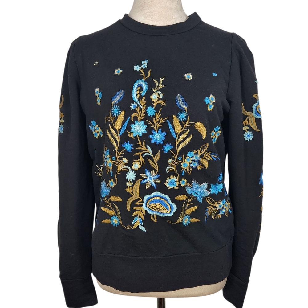 Drew black floral sweater top long sleeves Sz XS